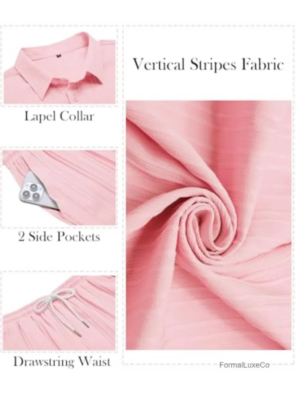 Vertical Striped 2PC Matching Set Short Sleeve Button Down Shirt & Pants